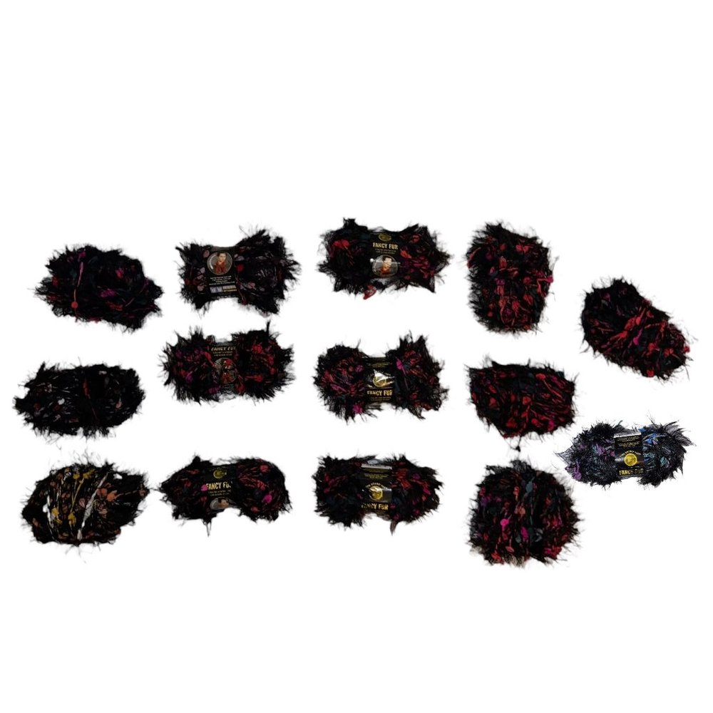 New Used Lion Brand Fancy Faux Fur Mixed Lot 14 Skeins Orange Black Red 39 Yards